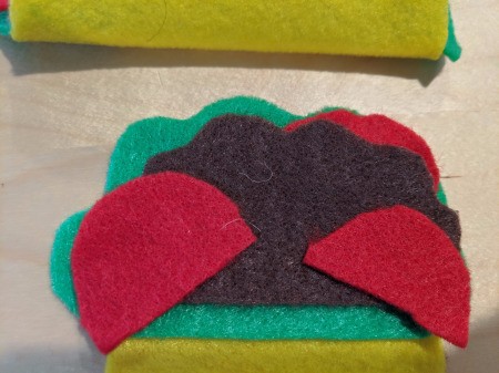 Halloween Taco Accessories for Adults - cut red felt half slices of tomatoes