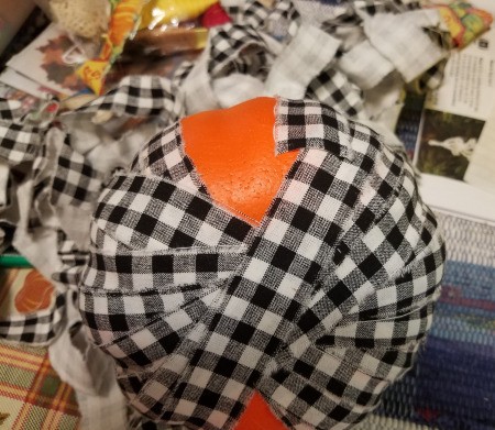 Black and White Fabric Strip Foam Pumpkin - keep wrapping