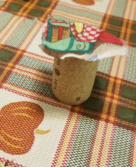 Black and White Fabric Strip Foam Pumpkin - cut a circle of fabric larger than your cork and glue it down