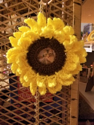 Sunflower Photo Frame - sunflower photo frame hanging on a hook