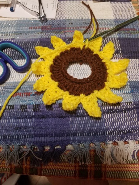 Sunflower Photo Frame - first row of petals complete