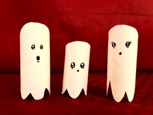 Cardboard Tube Ghosts - mommy, daddy, and baby ghost