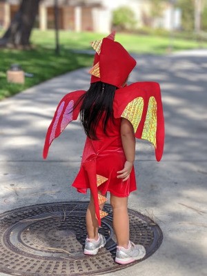 Toddler Girl's Dragon Halloween Costume - young girl dressed as a dragon