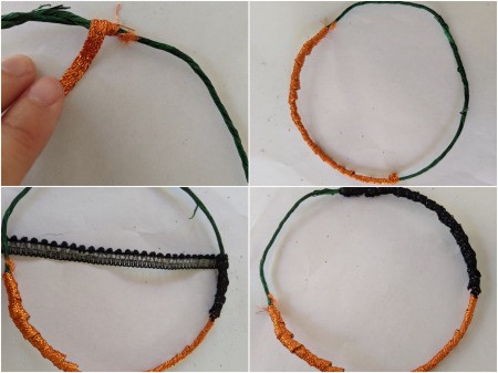 Hanging Halloween Themed Hoop Decoration - cover the wire circle with sticker ribbon