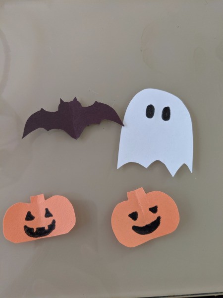 Hanging Halloween Themed Hoop Decoration - bat, ghost, and pumpkins