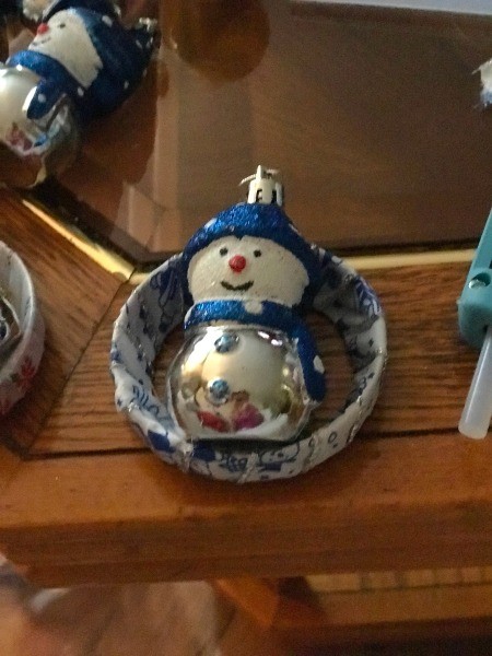 Handcrafted Christmas Ornaments - glue snowman ornament to the ring on the inside