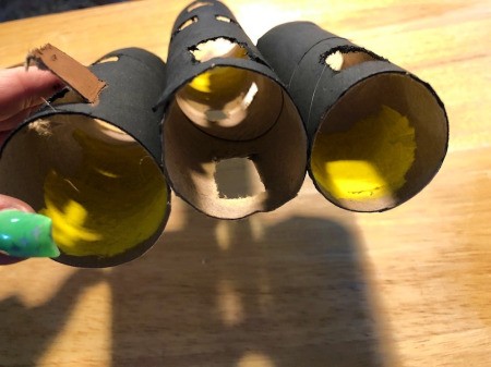 Cardboard Tube Haunted House - hot glue the tubes together, with the tall one in the middle