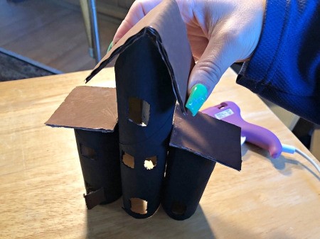 Cardboard Tube Haunted House - hold each piece for 15 seconds to help them set