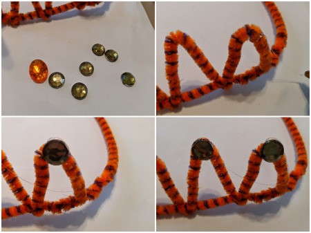 How to Make A Pipe Cleaner Crown - attaching gems to the top of the triangles