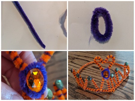 How to Make A Pipe Cleaner Crown - wrapping the gem and attaching to center of crown