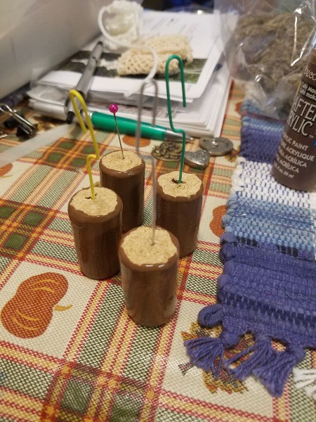 Crochet Thread Spool Pumpkins - painted corks for stems