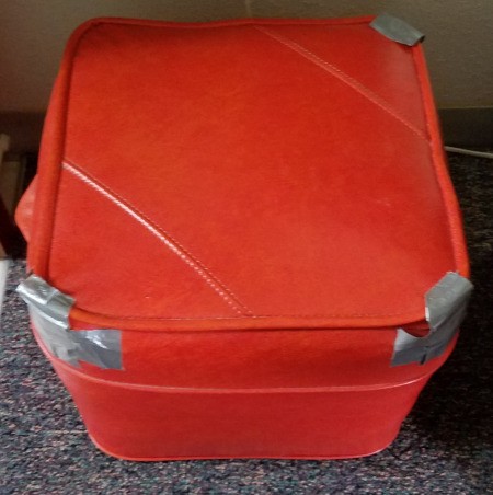 Recovering an Old Hassock - orange hassock fixed with duck tape