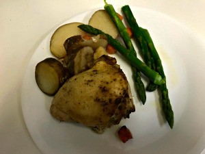 Herbed Chicken, veggies & asparagus on plate