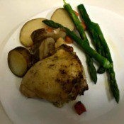 Herbed Chicken, veggies & asparagus on plate