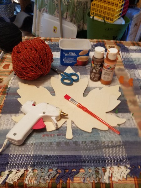 Yarn Embellished Wooden Maple Leaf - supplies