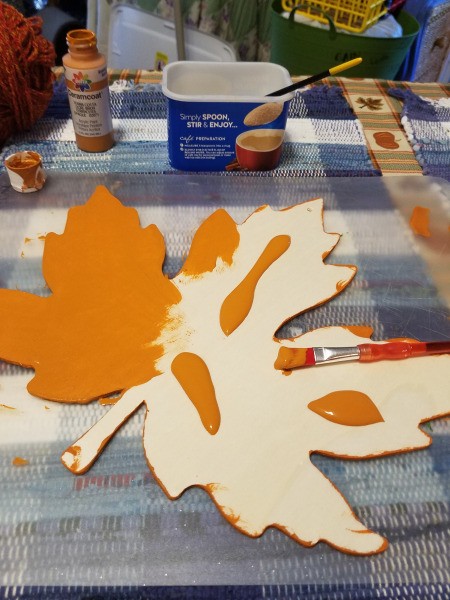 Yarn Embellished Wooden Maple Leaf - paint the top, two coats