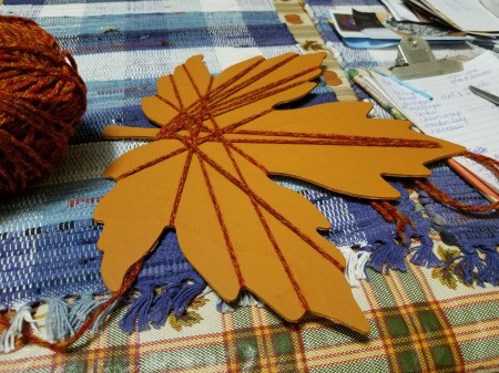 Yarn Embellished Wooden Maple Leaf - continue and until pleased