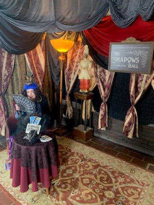 Fortune Teller Costume - woman dressed as a fortune teller with drapes and other decorations