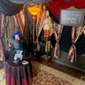 Fortune Teller Costume - woman dressed as a fortune teller with drapes and other decorations
