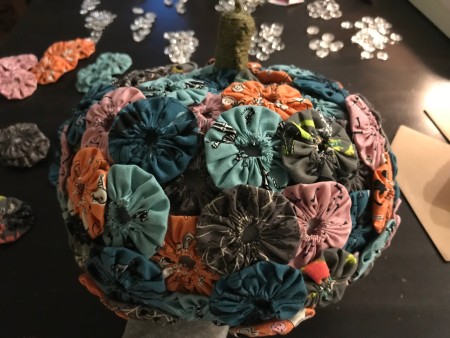 Yo Yo Covered Papier-mâché Pumpkins - covered