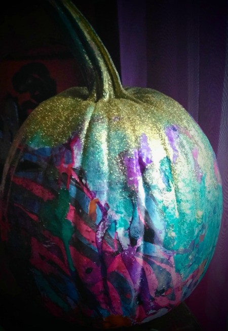 Marbleized Artwork - marbleized finish on pumpkin with glitter