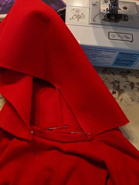 Boy's Dragon Halloween Costume - pinned in three places and ready to sew