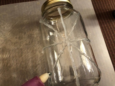 Hot Glue Spiderweb Jar - creating hot glue spider web on jar, asterisk
