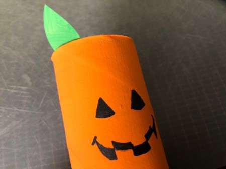 Cardboard Halloween Napkin Rings - leaf glued to inside of the tube off to one side