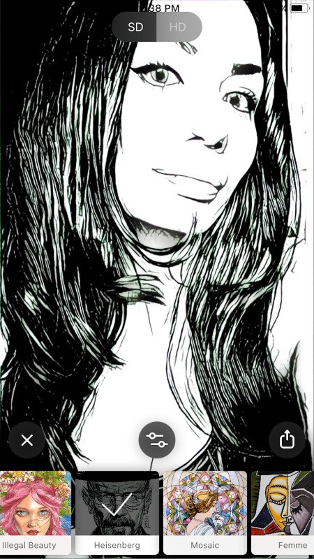 Turn a Photo Into a Colouring Page - open the app, upload photo, and at end choose Heisenberg