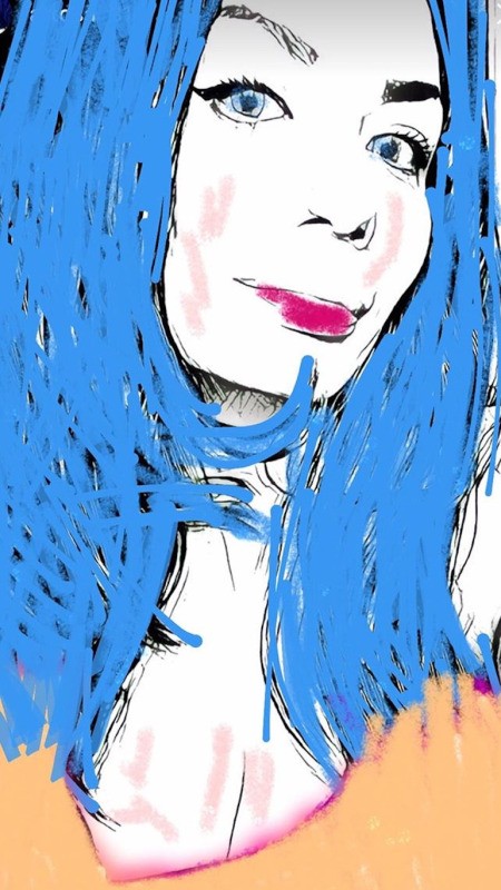 Turn a Photo Into a Colouring Page - blue scribbles over hair