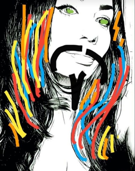 Turn a Photo Into a Colouring Page - colored lines in hair and mustache and goatee