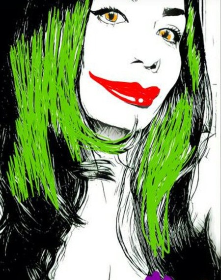 Turn a Photo Into a Colouring Page - one version of colored image, green hair