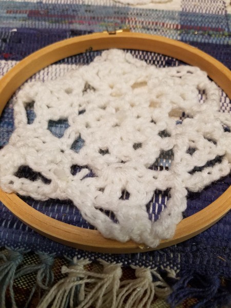 Embroidery Hoop Doily Wall Decoration - glue points to back of hoop