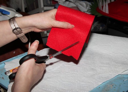 Little Shop of Horrors Costumes - cutting out red felt tongue