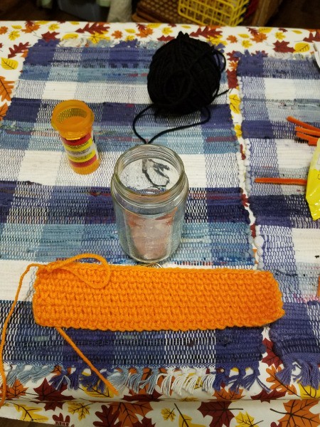 Crocheted Pumpkin Candy Jar Cover - measure up the height of jar, cut and work in the tail