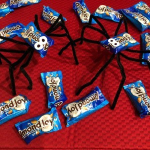 Halloween Candy Spiders - candy packages and two spiders