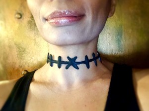 DIY Stitches Choker Necklace - necklace on woman's neck