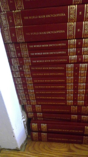 Value of a Set of World Book Encyclopedias - stack of red and gold bound encyclopedias