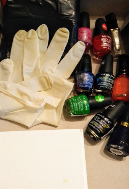 Marbleized Artwork - gloves, polish, and canvas