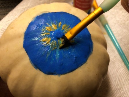 Spooky Double Pumpkin Eyeball - add white and gold paint from the center out
