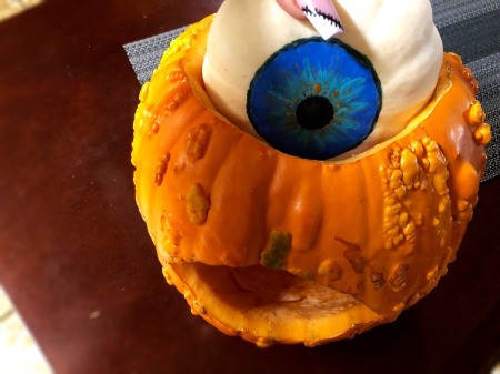 Spooky Double Pumpkin Eyeball - put smaller pumpkin back inside and push up against the opening