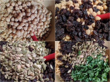 beans, raisins, pumpkin seeds & cilantro added to couscous