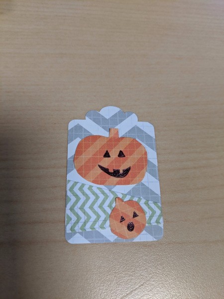 DIY Pumpkin and Ghost Halloween Favor Tag - finished glueing paper pieces in place