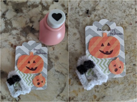 DIY Pumpkin and Ghost Halloween Favor Tag - use heart punch to add hole to tag