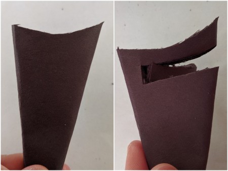 Paper Web and Spider Toss Game - cut a small curve at the end