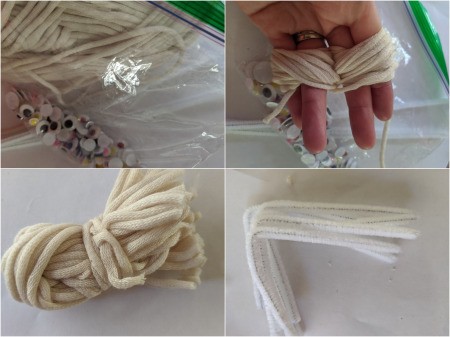 Paper Web and Spider Toss Game - wrap string around your hand and tie a knot around the center, cut pipe cleaners in half and shape for legs