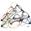 A collection of eyeglasses on a white background.