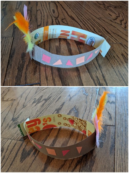 Recycled Cardboard Turkey Hat - another photo of the cut shapes  glued on by your child