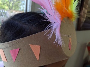 Recycled Cardboard Turkey Hat - child wearing the hat