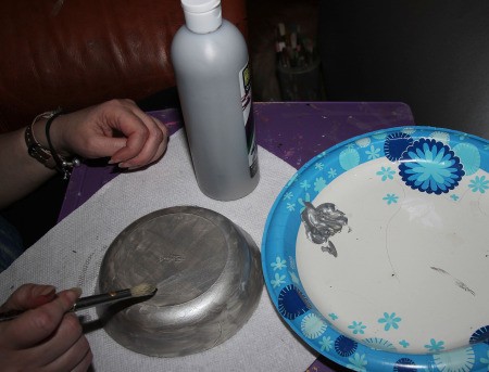 Labyrinth Movie Costumes - painting a paper bowl silver